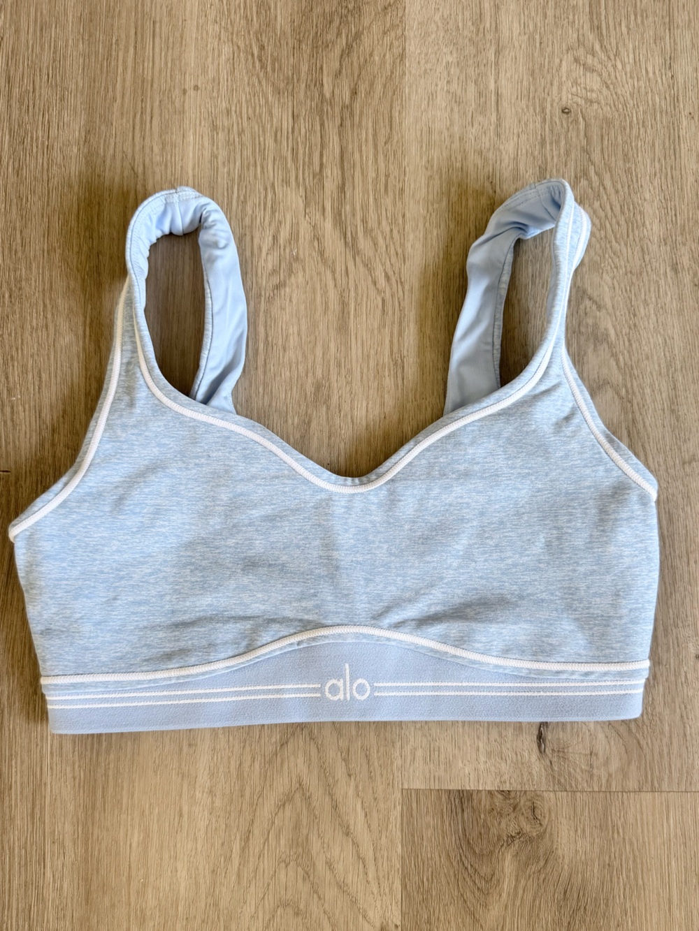 ALO Yoga Light Blue Heather Sports Bra